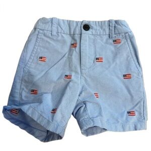 Blue Patriotic Flag Print Shorts Elastic Waist